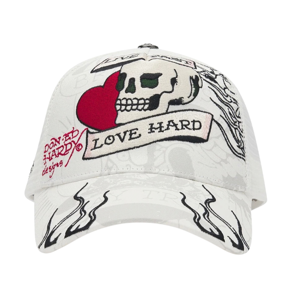 Ed Hardy Live Fast Love Hard 5 Panel White Trucker Cap - OnSize