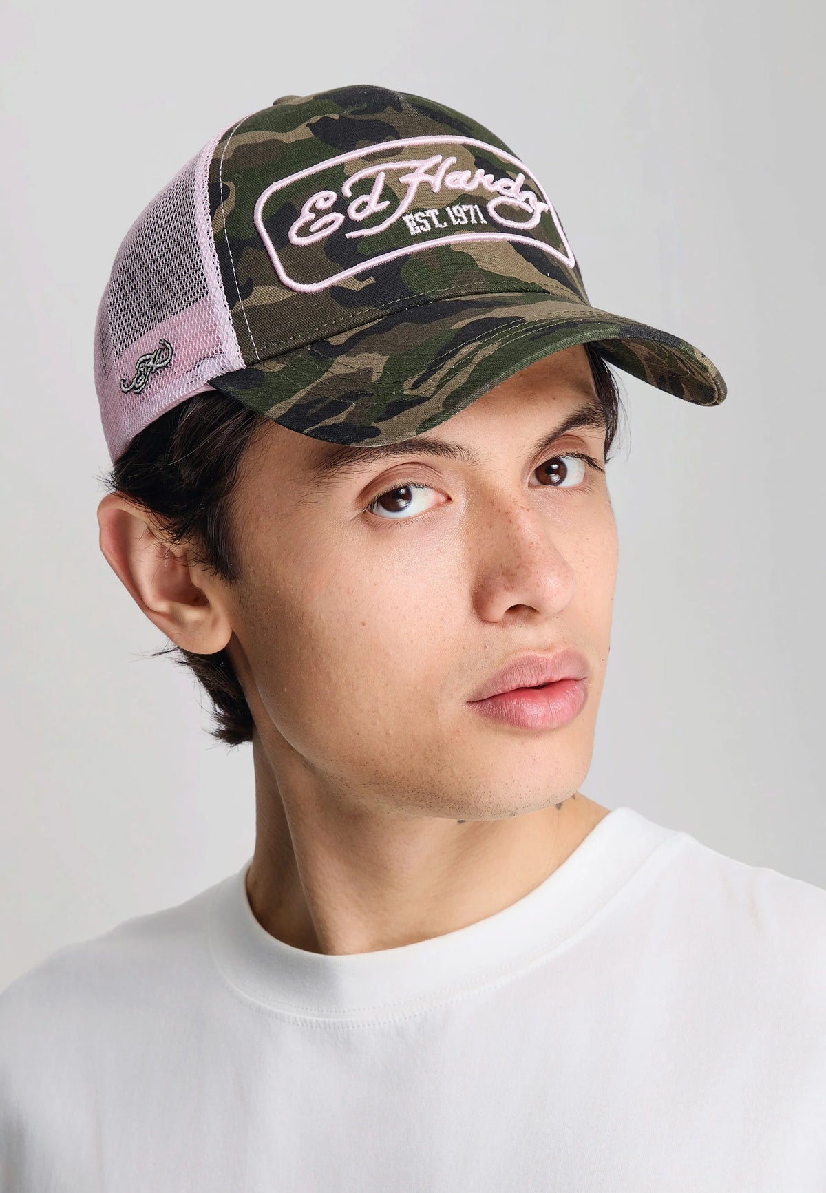 Ed Hardy 1971 Camo 5 Panel Green Trucker Cap - OnSize