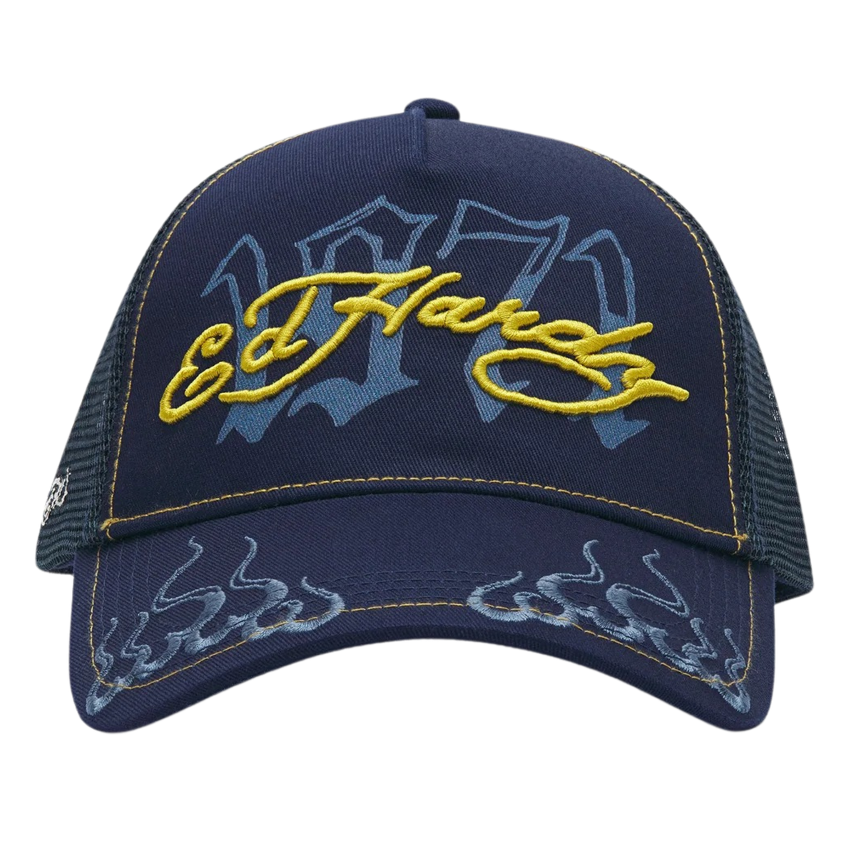 Ed Hardy 1971 Ed Hardy 5 Panel Blue Trucker Cap - OnSize