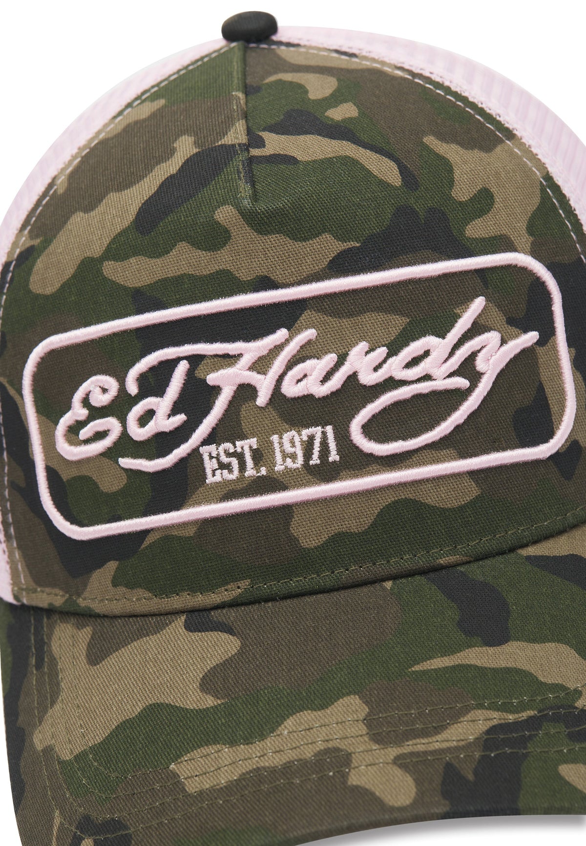 Ed Hardy 1971 Camo 5 Panel Green Trucker Cap - OnSize